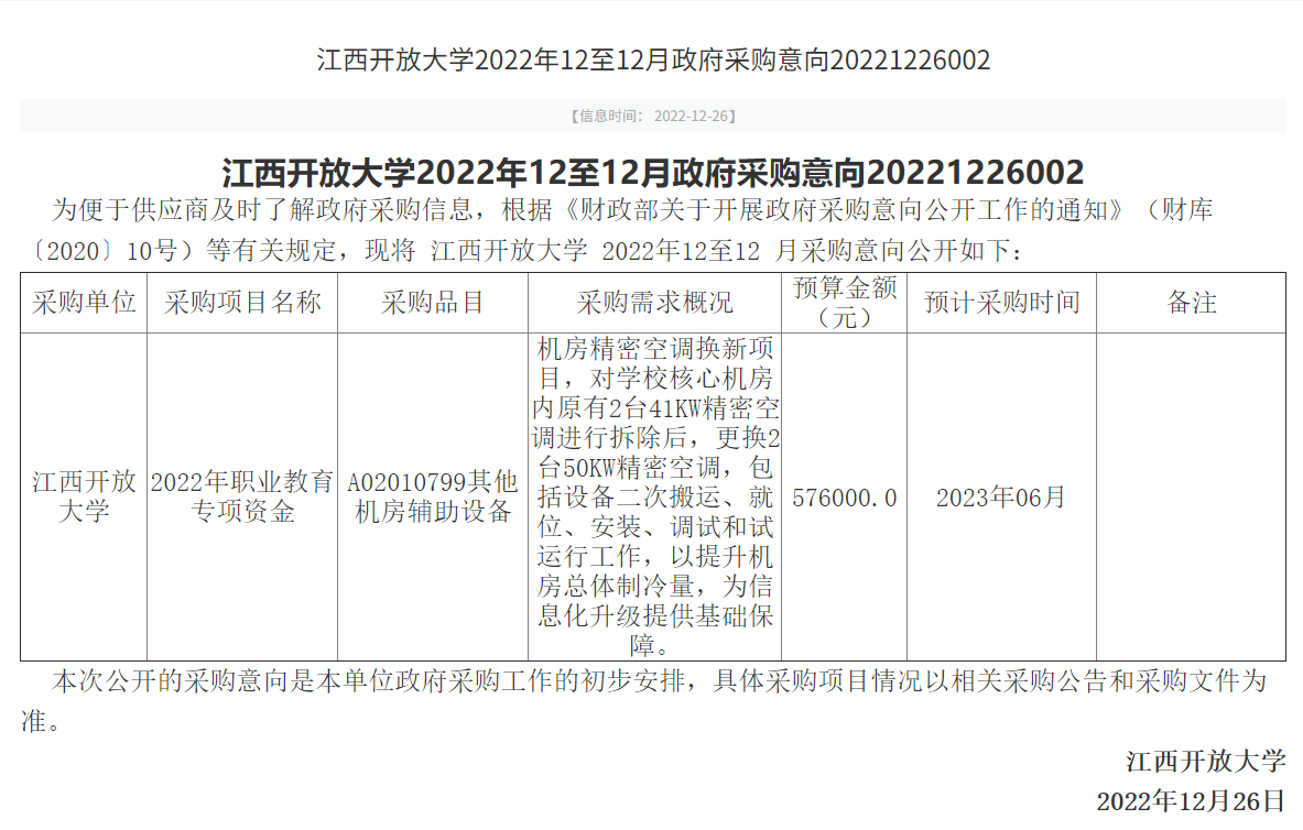 机房空调项目要采购